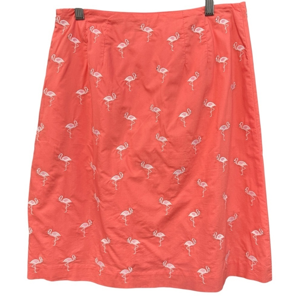 Talbots Coral Flamingo Embroidered Skirt Size 6 Cotton Lined
